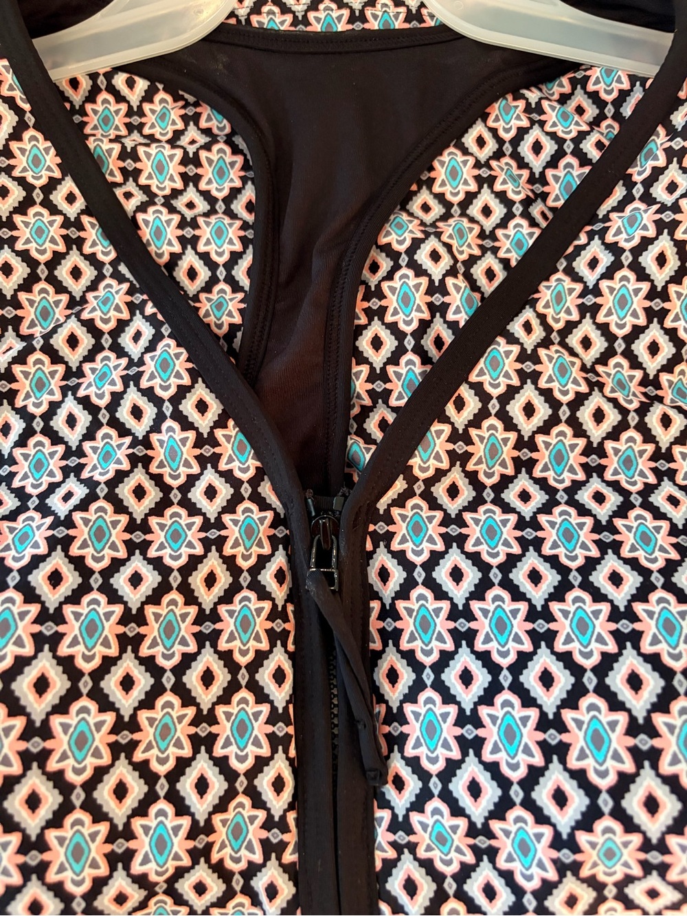 NWT BRAND BEACH HOUSE Geometric Swim Tankini Top in Black and Teal, SIZE 14